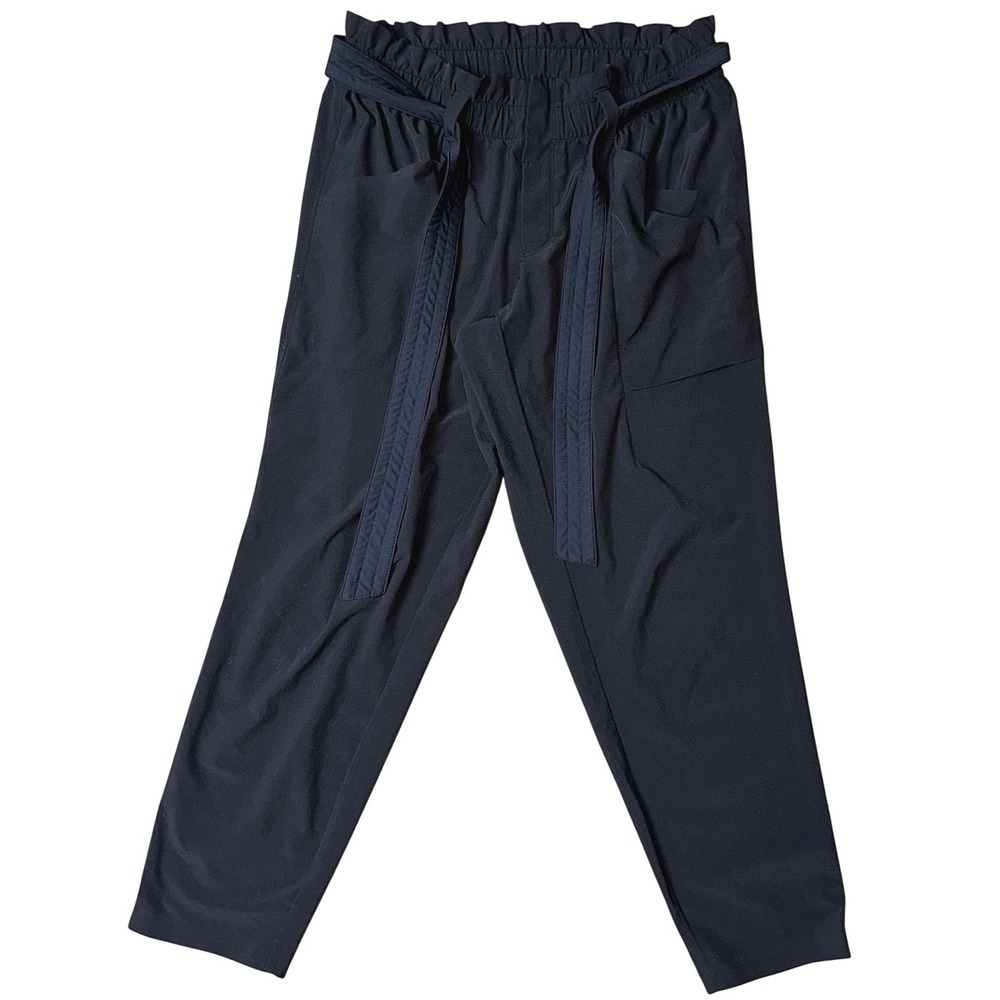 Athleta Brooklyn Paperbag Waist Ankle Pants Black 10P Tapered Leg V305514